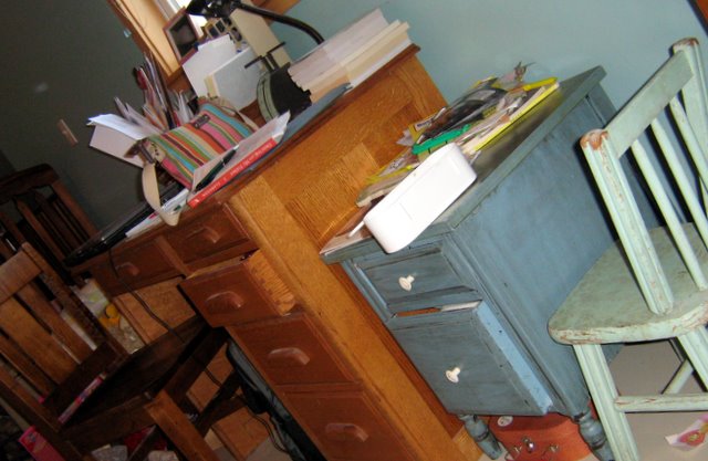 Many generations of cluttered desks…