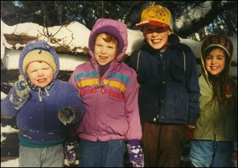 1989 Snowy Cousins William, Gretchen, Robert, & Melissa