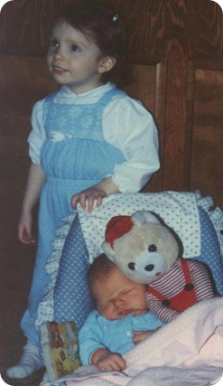 with my brand new baby brother and the "David Bear" I passed on to him...