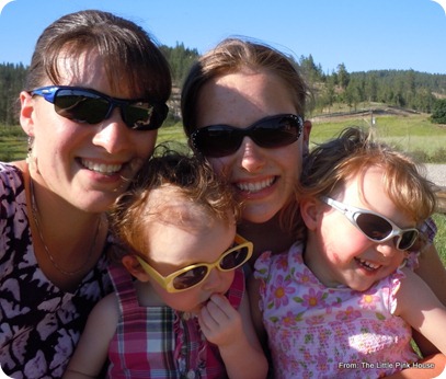 the girls and their new sunglasses with cousin Abbie and Aunt Jess