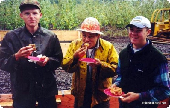 my brother, my dad, and my future husband eating my caramel rolls (2000)