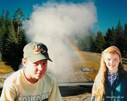 pictures of us on that day, superimposed onto a picture of the geyser by which we met