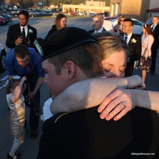 Marlys hugging Mason goodbye, photo by my mom Sara
