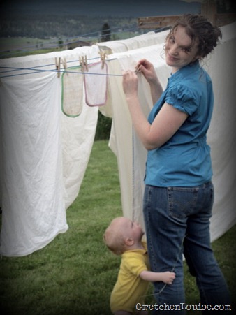 hanging out the wash with my little helper