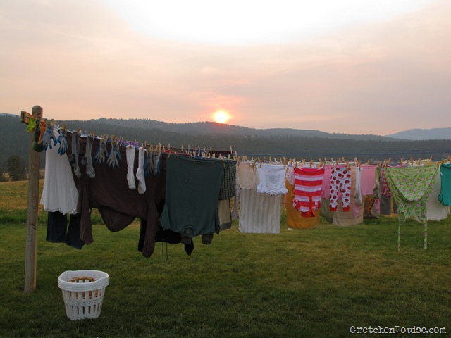 smoky sunset above the clothesline