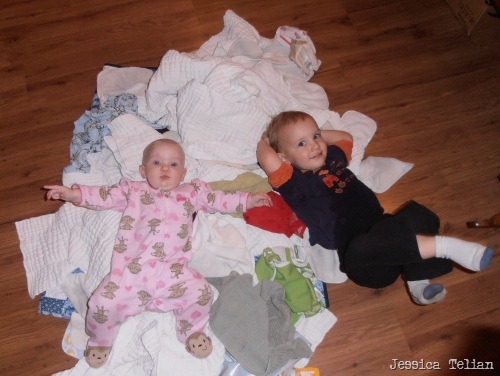 Jessica's littles atop their laundry