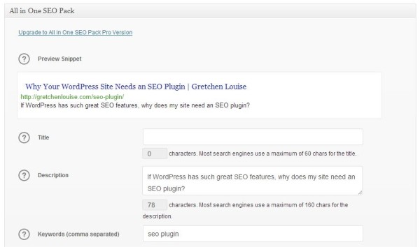 All in One SEO Pack Post Edit Screenshot