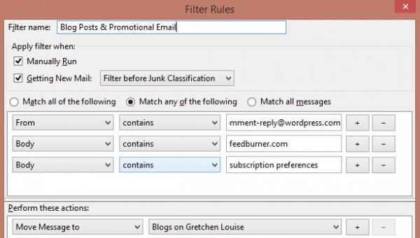 Promotional Filter in Thunderbird