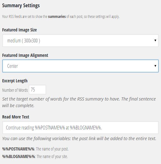 Summary Recommended Settings