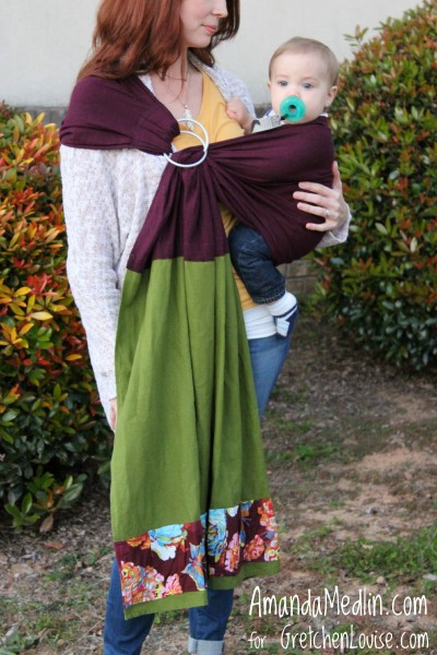 I have no pictures of myself wearing the sling, so I had my lovely friend and her sweet little one model it for this blog post.