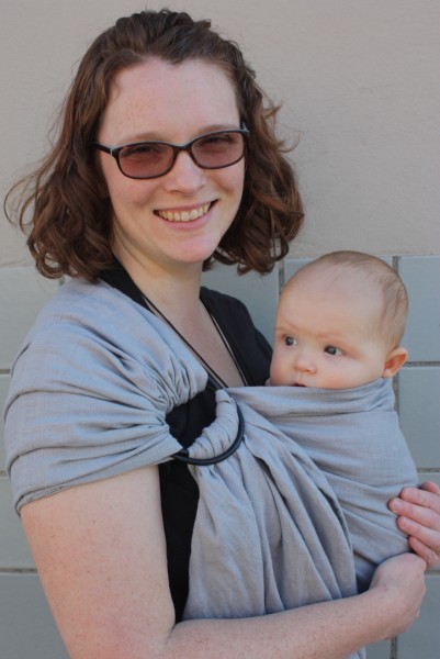 Gretchen wearing with a Wild Bird ring sling