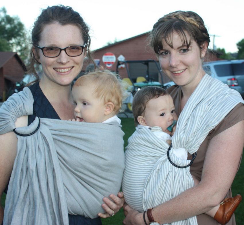 Babywearing Sisters-in-Law @GretLouise and @Mama_Endo wearing #MyWildBird Slings to a wedding