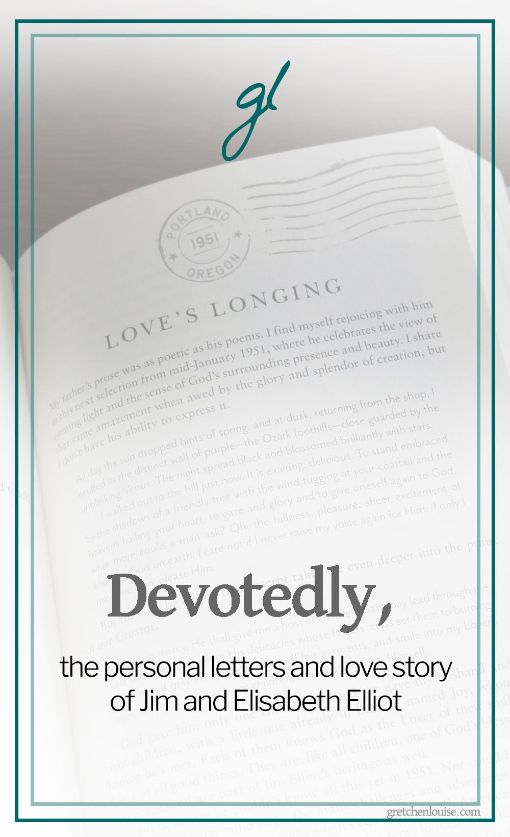 Devotedly is a riveting account of two people passionately in love with each other and purely devoted to serving the Lord. Devotedly is also a beautiful tribute to courtship by letter in a previous generation. via @GretLouise