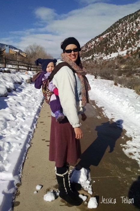 Jessica Telian using a Tula Toddler soft-structured carrier.