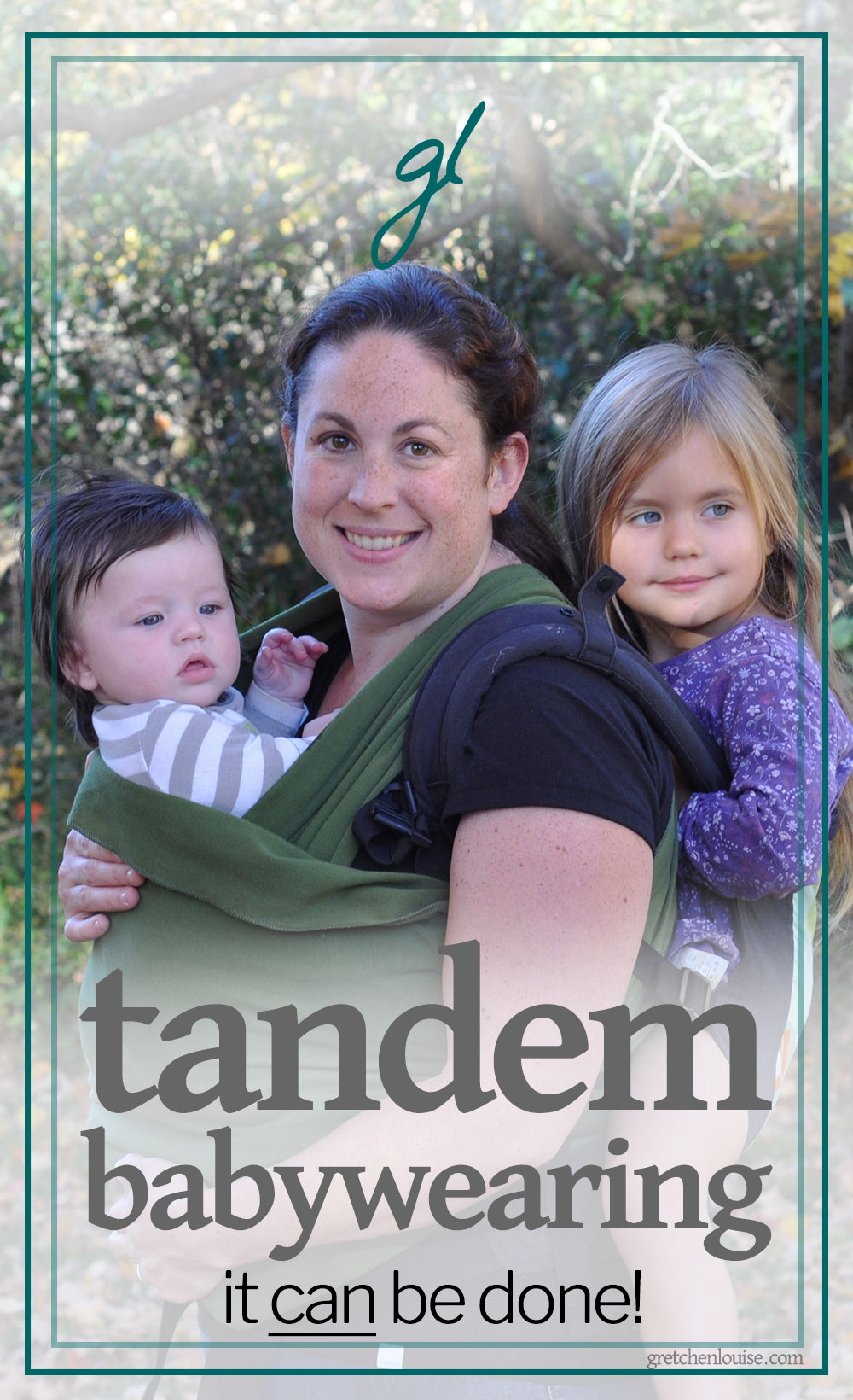 Necessity is often the mother of invention, but for mothers, invention becomes a necessity. It is that necessity that took me down the path of tandem babywearing with multiples.

Tandem babywearing can be done. And not just by parents of multiples. It is possible to wear more than one kiddo at a time, even (and especially) when they are of varying ages. I know. I’m a mama of two singletons and a set of triplets. It isn't always easy, but it can be done. via @GretLouise